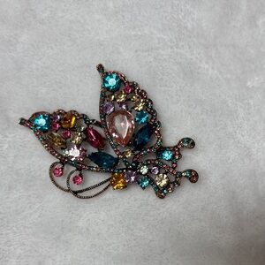Ornate Filigree Butterfly Brooch in Antique Gold Tone